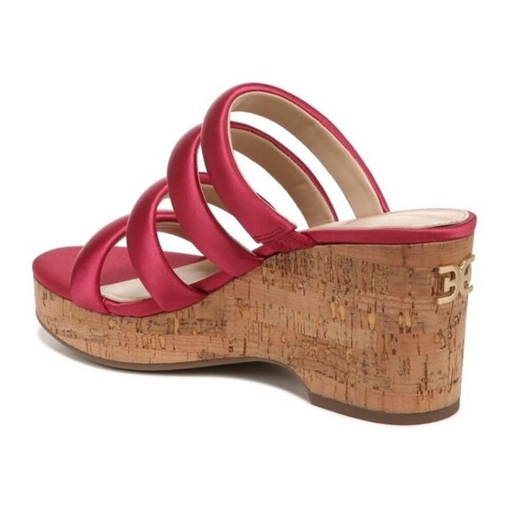 Sam Edelman Womens Red Satin Strappy Open Toe Cork Wedge Sandals Sz 10 M New - Picture 14 of 15